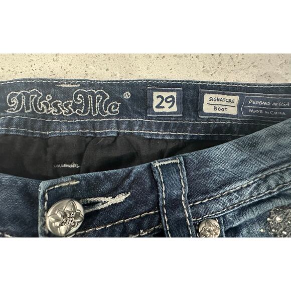 MISS ME Jeans Womens Size 29 Signature Boot Cut Blue Denim Mid Rise Pants - Picture 3 of 4